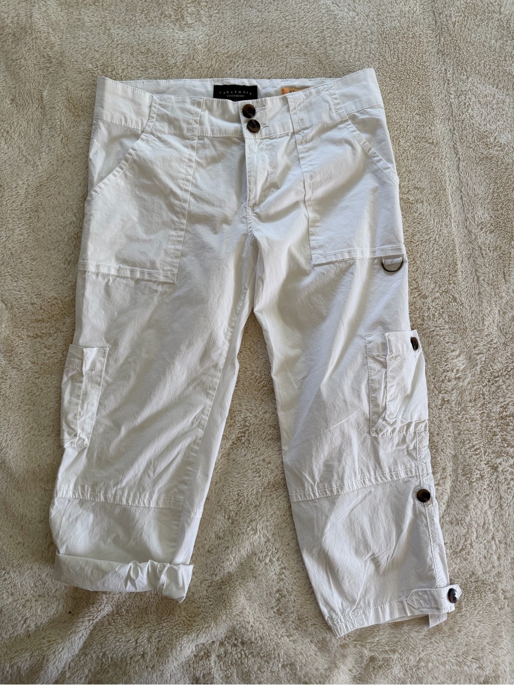 Sanctuary Getaway White Cargo Capri Pants Women’s Size 28 Utility Cropped